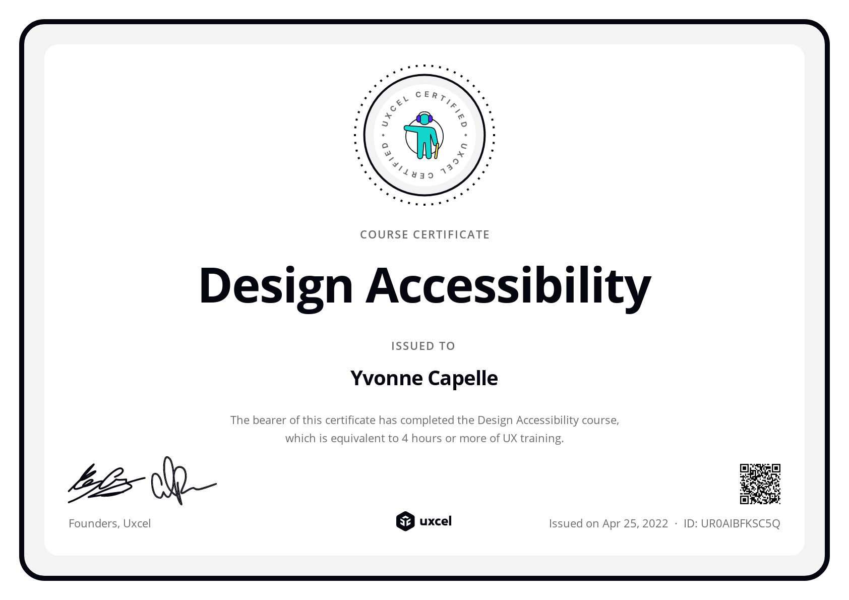 Yvonne Capelle's certificate